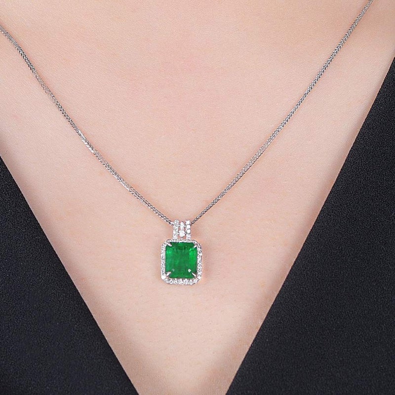 KEETEEN Colorful Life Sterling Silver Necklace Simulated Gemstones Pendant Necklace for women with Princess Cut (6.0ct Emerald) - Image 5